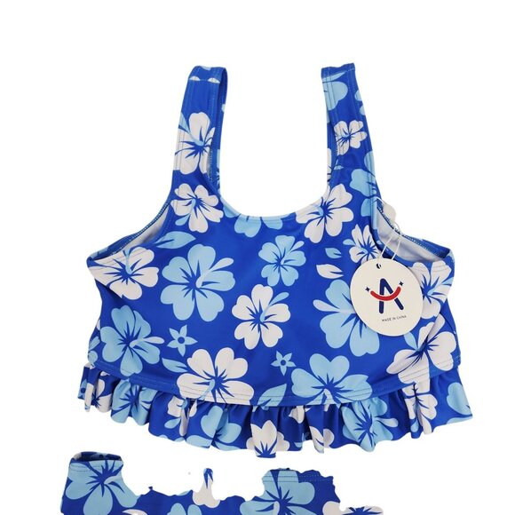 Girls Blue Floral Two-Piece Swimsuit With Ruffle Detail Size 12 - Picture 4 of 6
